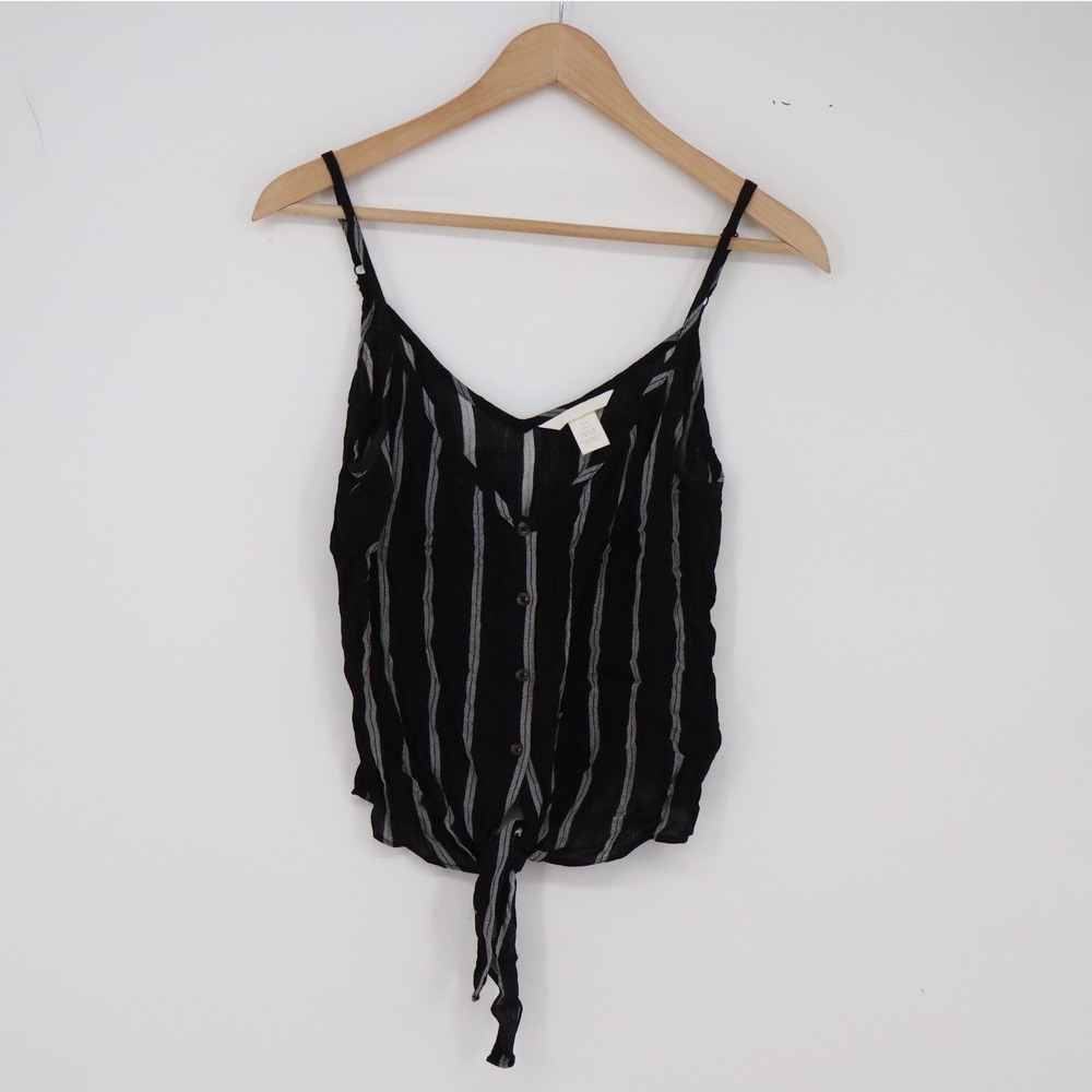 H&M Camisole Womens 4 Black Striped Front Tie Button-down Excellent